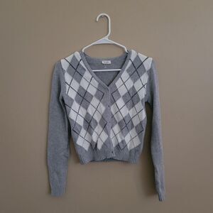 Brandy Meville, Grey and White Argyle Cardigan